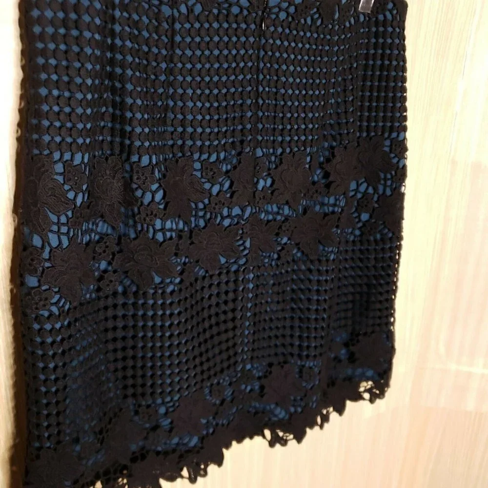 Loft Womens Black Crochet Knit Skirt With Teal Underlay 4